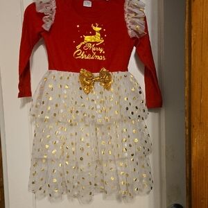 Red and Gold Christmas Dress with Tulle Skirt